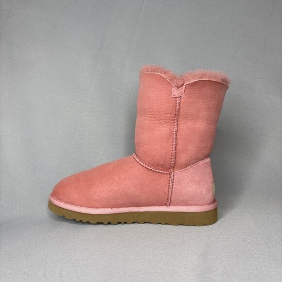Women's 7 UGG Boots Bailey Button Fold Over Pink Rose Suede Festival Malibu Boho - Picture 13 of 16